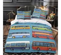 Ensemble de bus urbains Impression 3D 3 pièces housse de lit Conception des transports urbains housse de courtepointe microfibre doux anti-acariens pour garçons enfants adultes Double（200x200cm）