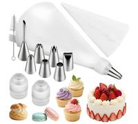 Ensemble de Buses à pâtisserie Tout-en-Un Kit décoration en Acier Inoxydable avec Sacs et Brosse Nettoyage d ustensiles Lavable au Lave-Vaisselle pour la pâtisseries Biscuits gâteaux Les