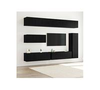 Ensemble de Cabinet TV 7 pièces mural Chêne Noir Bois d ingénierie G