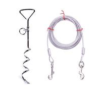 Ensemble de câble et piquet pour chiens de petite et grande taille de 2,9 m/5,9 m/10 m sans enchevêtrement pour chiens à l'extérieur - Câble d'attache et piquet de 9,8 m, 4,6 m, 3 m - Corde de 3 m