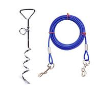 Ensemble de câbles d'attache pour chiens - 40,6 cm - Revêtement antirouille - Piquet en métal - 3 m - 5 m - 10 m - Fil d'acier - Idéal pour le camping