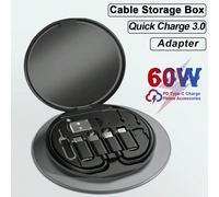 Ensemble de câbles de données multifonctions et boîte de rangement, kit de câble de chargeur USB de type C en silicone avec transfert de données et rangement de cartes - Certifié MFI, chargement ultra