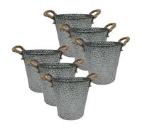 Ensemble de Cache-Pots Relaxdays, 6 Pots, Aspect Vieilli, H x P : 16 x 15 cm, Pot à Herbes en Fer et Jute, Argent.