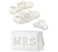 Ensemble de cadeaux « Bride to Be » - Cadeau de mariage - Trousse de maquillage, pantoufles, pince à cheveux