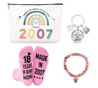Ensemble de cadeaux de 18e anniversaire pour filles, trousse de maquillage 2007 et chaussettes roses moelleuses, bracelet, porte-clés, cadeaux d'anniversaire pour fille, petite-fille, nièce, amis