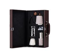 Ensemble de cafetière à verser, bouilloire/moulin/tasse anti-brûlure/tasse en verre Tout en 1 Kit de café à verser sur la boîte en cuir portable pour voyager Excellent cadeau de café/gris