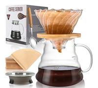 Ensemble de Cafetière Manuelle en Verre - Filtre à Café Goutte à Goutte, Carafe de 500 ml Avec Poignée, Cuillère et 40 Feuilles de Filtre