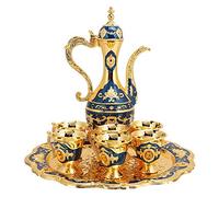 Ensemble de Cafetière Turque Vintage, Cafetière Turque Vintage avec 6 Tasses à Café, Ensemble de Tasse à Café en Cuivre Turc, y Compris Théière de Plateau à Thé Artisanal (bleu)