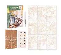 Ensemble de cahier d'exercices d'aquarelle de poche - Mini kit de peinture de voyage créatif avec cartes de peinture et pinceaux, fournitures d'art portables pour débutants et adultes, 15 x 11 x 2,1