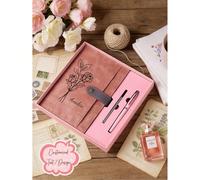 Ensemble de cahier et stylo personnalisé avec fleur du mois de naissance, cahier gravé sur mesure, 12 designs floraux, boîte cadeau de luxe convenant pour les anniversaires, demoiselles d'honneur, fêt