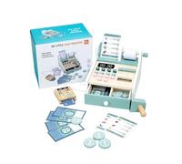 Ensemble de caisse enregistreuse en bois - Ensemble de jeu de simulation de caisse enregistreuse pour , stimule l'imagination et la curiosité, jeu de scène de shopping de supermarché pour garço