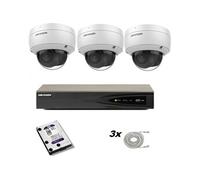 Ensemble de caméras avec 3 caméras DS-2CD2136G0-IU 2,8 mm 8 mégapixels de 8 mégapixels, enregistreur Hikvision et disque dur Western Digital