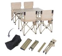 Ensemble De Camping Hwc-Q39, Table + 4 Chaises Pliantes, Chaises De Pêche Pliables, Métal Et Tissu Crème