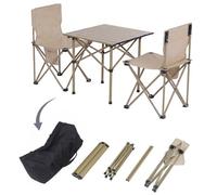 Ensemble De Camping Hwc-Q39, Table Et 2 Chaises Pliantes, Chaise De Pêche Pliable, Métal Et Tissu Crème
