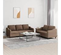 Ensemble de canapé 2 pièces en tissu marron confortable avec coussins, rembourrage stable pour salon, résistant, durable, 1 x 2 places, 1 x 3 places, assise confortable