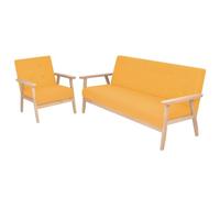 Ensemble de canapé 2 pièces Tissu Jaune avec Cadre en Bois Massif, Fauteuil et canapé 3 Places, mobilier Salon Confortable pour détente et Conversation