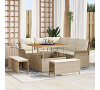 Ensemble de canapé 8 pièces beige en poly rotin, Canapé 2 places avec rangement et coussins beige, Ensemble de jardin 3 pièces avec coussins beige en poly rotin