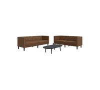 Ensemble de canapé Chesterfield 2 pcs marron similicuir daim