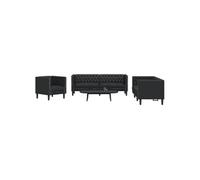 Vidaxl Ensemble De Canapé Chesterfield 3 Pcs Noir Similicuir Noir