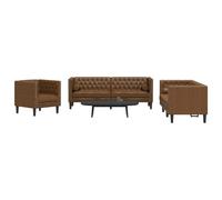 vidaXL Ensemble de canapé Chesterfield 3 pièces avec traversins Marron