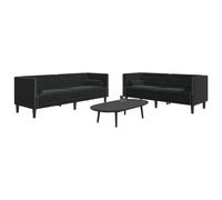 vidaXL Ensemble de canapé Chesterfield et traversins 3pcs noir velours