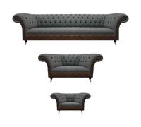 Ensemble de canapé Chesterfield gris-brun Salon 4 places 3pcs