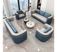 Ensemble de canapé de Bureau Moderne de Luxe avec Table Basse en marbre, Simili Cuir et éponge Haute densité, sectionnel modulaire for Zone de réception, Salle d'attente, Salon d'hôtel(Blue,D)