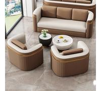 Ensemble de canapé de bureau moderne de luxe avec table basse en marbre, simili cuir et éponge haute densité, sectionnel modulaire for zone de réception, salle d'attente, salon d'hôtel(Brown,B)