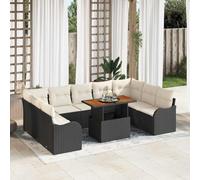 Ensemble de canapé de Jardin 10 pcs en Poly Rattan Noir et crème avec Coussins Amovibles, Cadre Acier Enduit de Poudre, Design Moderne pour Patio extérieur Confortable et résistant aux UV
