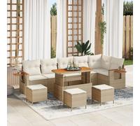 Ensemble De Canapé De Jardin 10 Pièces Avec Coussins Beige Rattan Poly Acacia, Ensemble De Salle À Manger De Jardin 4 Pièces Avec Coussins Beige Rattan Poly Acacia