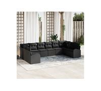 Ensemble de canapé de jardin 10 pièces avec coussins en rotin noir, Canapé de jardin 2 places avec rangement et coussins en rot