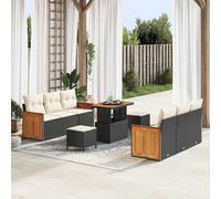 Vidaxl Ensemble De Canapés De Jardin 9 Pièces Avec Coussins Beige Poly Rattan Acacia, Vidaxl Ensemble De Salle À Manger De Jardin 3 Pièces Avec Coussins Beige Poly Rattan Acacia