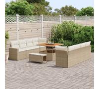 Ensemble De Canapé De Jardin 11 Pièces Avec Coussins Beige Poly Rattan Acacia, Ensemble De Salle À Manger De Jardin 3 Pièces Avec Coussins Beige Poly Rattan Acacia