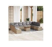 Vidaxl Ensemble De Canapé De Jardin 11 Pièces Avec Coussins Beige Rotin Poly Acacia Beige