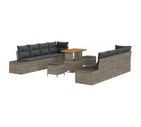 vidaXL Ensemble de canapé de Jardin 11 pièces avec Coussins Gris Poly Rattan Acacia