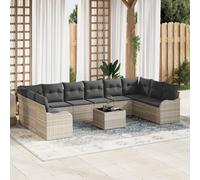 Ensemble De Canapé De Jardin 11 Pièces Avec Coussins Gris Poly Rattan, Canapé De Jardin 2 Places Avec Coussins Gris Clair Poly Rattan