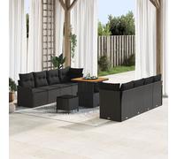 Ensemble De Canapé De Jardin 11 Pièces Avec Coussins Noirs, Rattan Synthétique D'acacia, Canapé De Jardin 2 Places Avec Coussins Noirs En Rattan Synthétique, Ensemble De Salle À Manger De Jardin 3 Piè