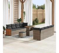 Ensemble de canapé de jardin, 11 pièces, gris, en rotin synthétique et bois d'acacia résistant aux intempéries, 90 x 55 x 71 cm, groupe de sièges d'extérieur modulaires, pour terrasse et balcon, salon