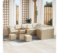 Ensemble De Canapé De Jardin 12 Pièces Avec Coussins Beige, Ensemble De Salle À Manger De Jardin 3 Pièces Avec Coussins Beige
