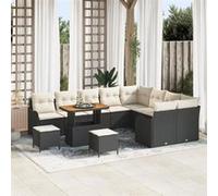 Ensemble De Canapé De Jardin 12 Pièces Avec Coussins En Rattan Synthétique Noir, Canapé De Jardin 2 Places Avec Rangement Et Coussins En Rattan Synthétique Noir, Ensemble De Salle À Manger De Jardin 3