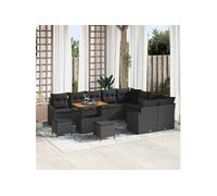 Ensemble De Canapé De Jardin 12 Pièces Avec Coussins Rattan Poly Noir Acacia, Canapé De Jardin 2 Places Avec Rangement & Coussins Rattan Poly Noir, Ensemble De Salle À Manger De Jardin 3 Pièces Avec C