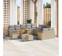Ensemble De Canapé De Jardin 13 Pièces Avec Coussins Beige Rotin Poly Acacia, Canapé De Jardin 2 Places Avec Rangement Et Coussins Beige Rotin Poly, Ensemble De Salle À Manger De Jardin 3 Pièces Avec