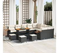 Ensemble De Canapé De Jardin 13 Pièces Avec Coussins Noir Poly Rotin Acacia, Ensemble De Salle À Manger De Jardin 4 Pièces Avec Coussins Noir Poly Rotin Acacia