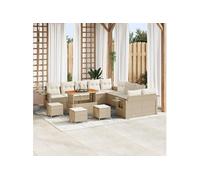 Ensemble De Canapé De Jardin 14 Pièces Avec Coussins En Poly Rotin Beige Acacia, Ensemble De Salle À Manger De Jardin 4 Pièces Avec Coussins En Poly Rotin Beige Acacia