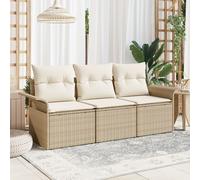 Ensemble De Canapé De Jardin 3 Pièces Avec Coussins Beige Rattan Poly, Canapé De Jardin 2 Places Avec Rangement Et Coussins Beige Rattan Poly