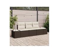 Ensemble de Canapé de Jardin 3 pièces avec Coussins en Poly Rotin Marron