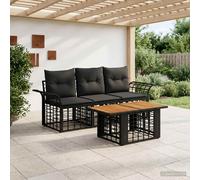 vidaXL Ensemble de canapé de Jardin 4 pc Noir et Gris foncé polyrotin