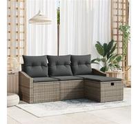 Ensemble de canapé de jardin 4 pièces avec coussins gris poly rotin G
