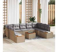 vidaXL Ensemble de jardin 6 pièces canapé 2 places polyrotin beige rangement & coussins Acacia