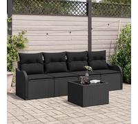 Ensemble de 5 pièces de canapés de jardin avec coussins beige poly rotin, Canapé de jardin 2 places avec rangement et coussins beige poly rotin